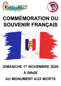 Lire la suite à propos de l’article Commémoration du Souvenir Français – 01/11/2026